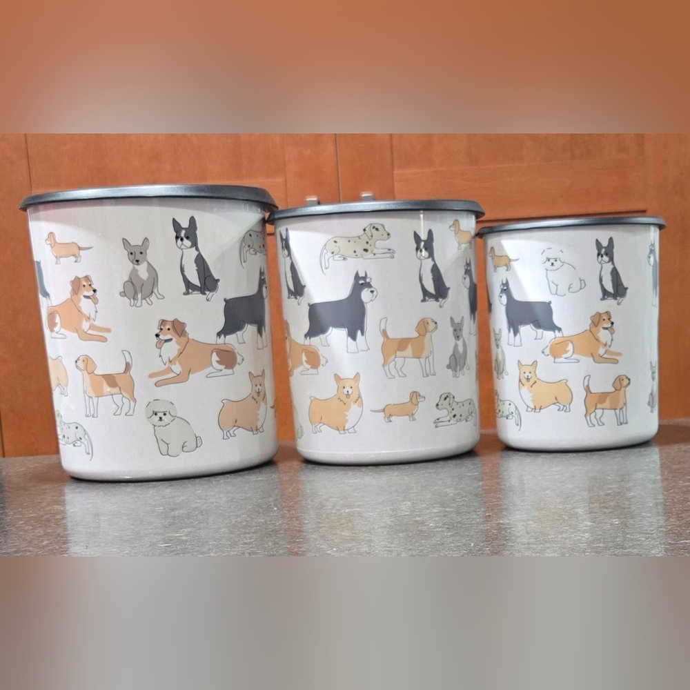 Tupperware 3-pc EXCLUSIVE Dog Print One Touch Canister Set